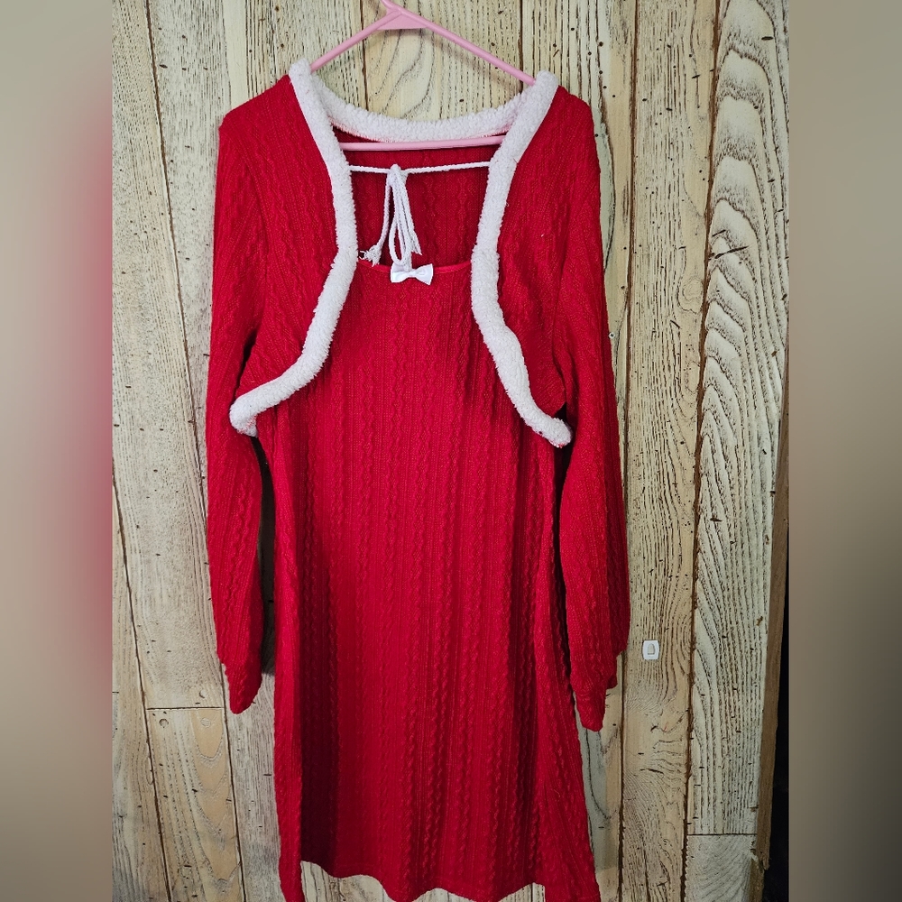 Red sweater dress with white trim size 3X